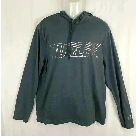 HURLEY Overdrive Mens Hooded T-Shirt LARGE Blue Long Sleeve - Picture 9 of 9